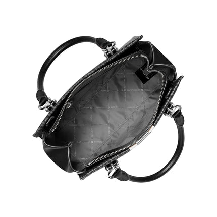 Michael Kors Women's Marilyn Medium Signature Logo Stripe Satchel Bag Black/Silver