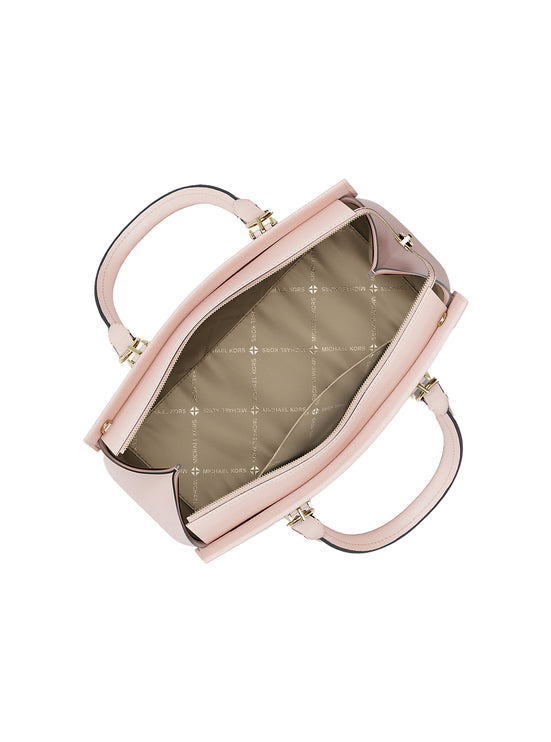 Michael Kors Women's Marilyn Medium Saffiano Leather Satchel Bag Powder Blush/Gold