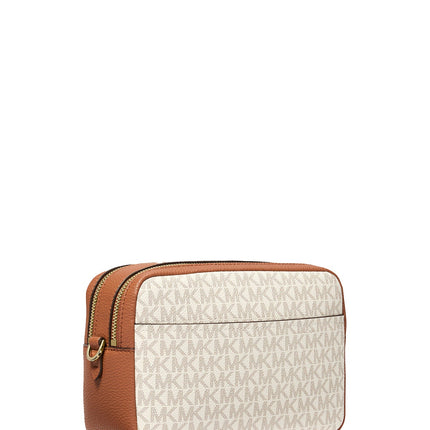 Michael Kors Women's Bryant Medium Signature Logo Camera Crossbody Bag Vanilla/Acorn/Gold