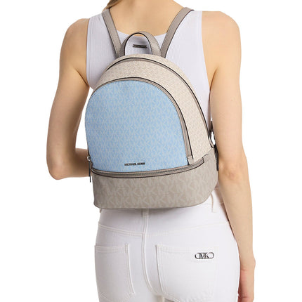 Michael Kors Women's Rhea Medium Color-Block Signature Logo Backpack Light Sky Multi