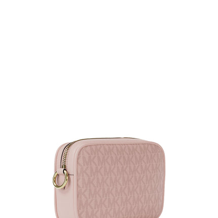 Michael Kors Women's Jet Set Small Signature Logo Camera Crossbody Bag Powder Blush/Gold