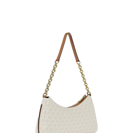 Michael Kors Women's Nolita Medium Signature Logo Chain Pochette Bag Vanilla/Acorn/Gold