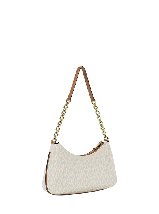 Michael Kors Women's Nolita Medium Signature Logo Chain Pochette Bag Vanilla/Acorn/Gold