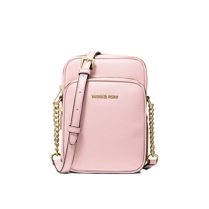 Michael Kors Women's Jet Set Travel Medium Pebbled Leather Crossbody Bag Powder Blush/Gold
