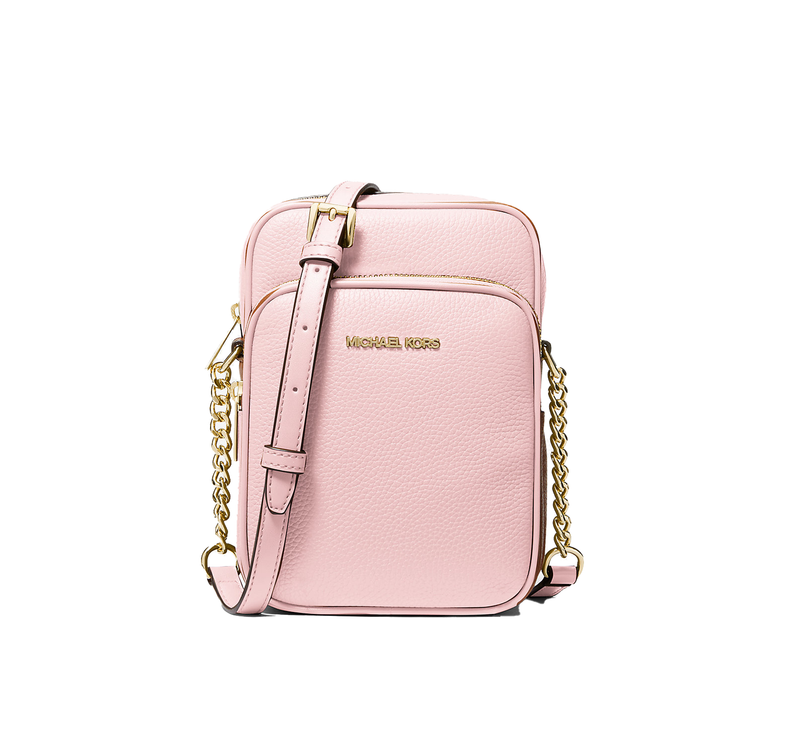 Michael Kors Women's Jet Set Travel Medium Pebbled Leather Crossbody Bag Powder Blush/Gold