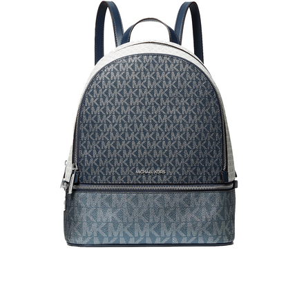 Michael Kors Women's Rhea Medium Metallic Signature Logo Backpack Navy/Silver