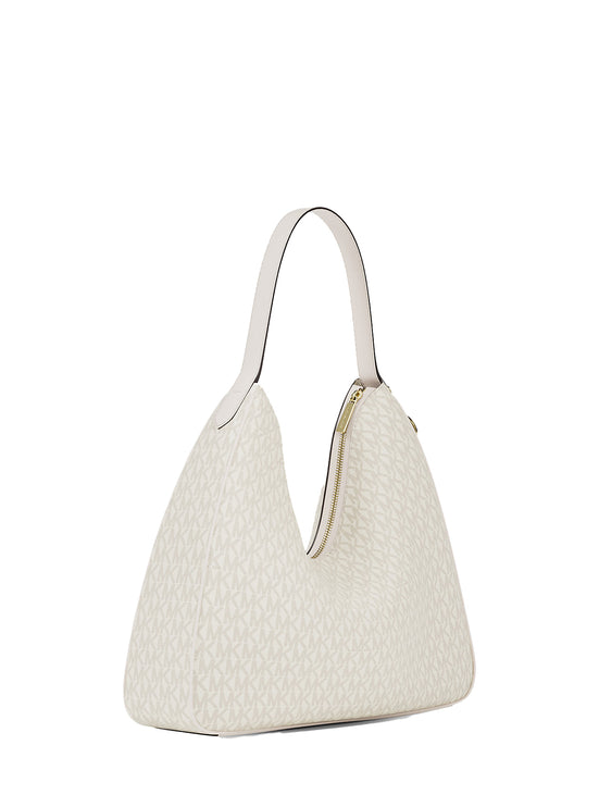 Michael Kors Women's Nayla Medium Signature Logo Shoulder Bag Light Cream Multi/Gold