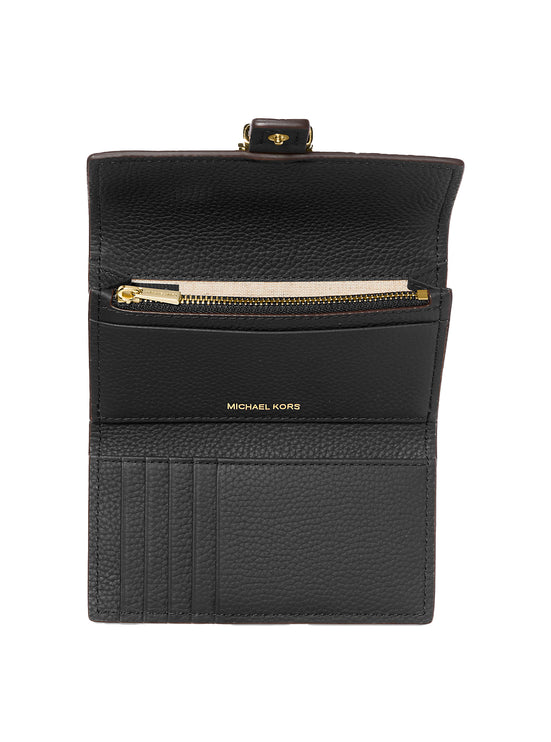 Michael Kors Women's Nolita Medium Pebbled Leather Tri-Fold Wallet Black/Gold