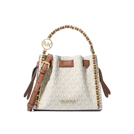 Michael Kors Women's Mina Small Signature Logo Chain Crossbody Bag Vanilla