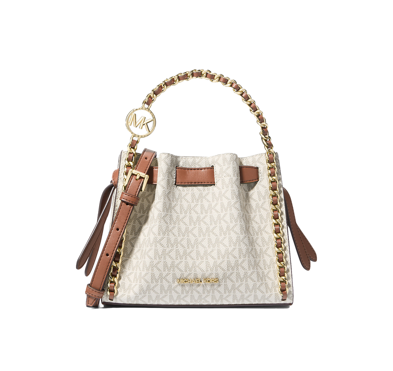 Michael Kors Women's Mina Small Signature Logo Chain Crossbody Bag Vanilla