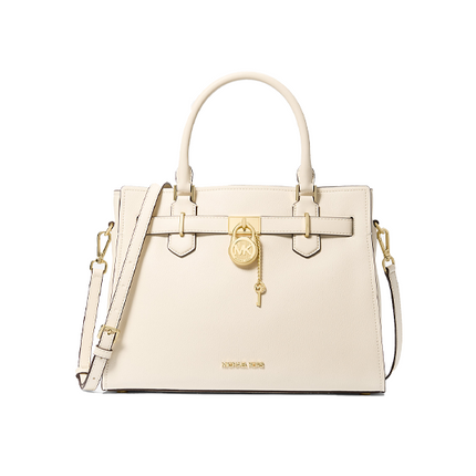 Michael Kors Women's Hamilton Medium Leather Satchel Bag Light Cream/Gold