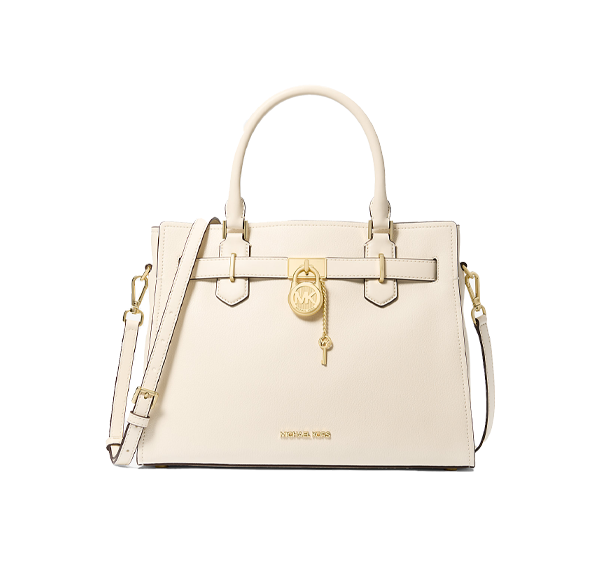 Michael Kors Women's Hamilton Medium Leather Satchel Bag Light Cream/Gold