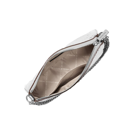 Michael Kors Women's Jet Set Patent Logo Debossed Pochette and Card Case Gift Set Silver