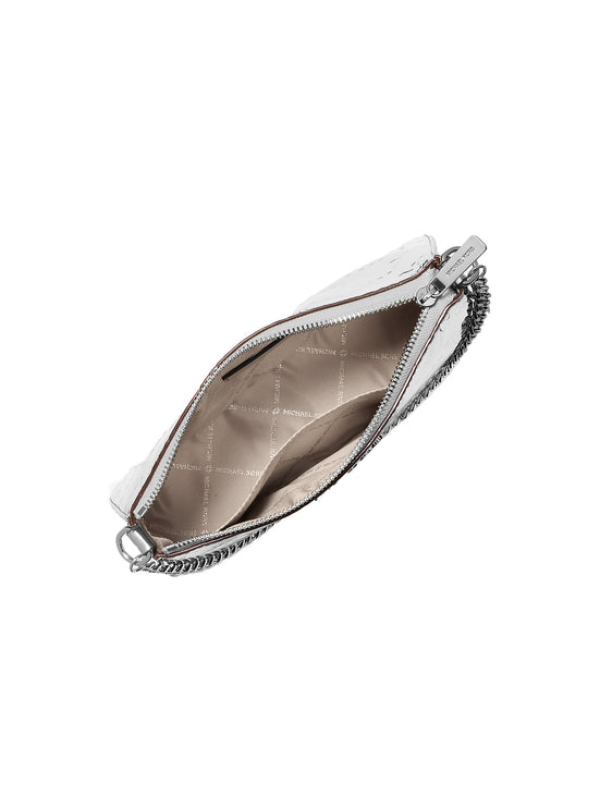 Michael Kors Women's Jet Set Patent Logo Debossed Pochette and Card Case Gift Set Silver