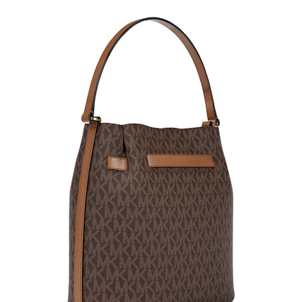 Michael Kors Women's Carson Medium Signature Logo Convertible Bucket Crossbody Bag Brown/Gold