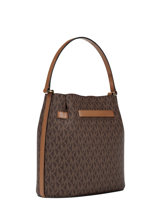 Michael Kors Women's Carson Medium Signature Logo Convertible Bucket Crossbody Bag Brown/Gold