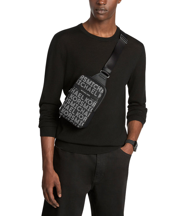 Michael Kors Men's Cooper Medium Graphic Logo Sling Pack Bright White