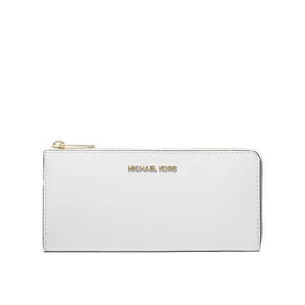 Michael Kors Women's Jet Set Travel Large Saffiano Leather Quarter-Zip Wallet Optic White