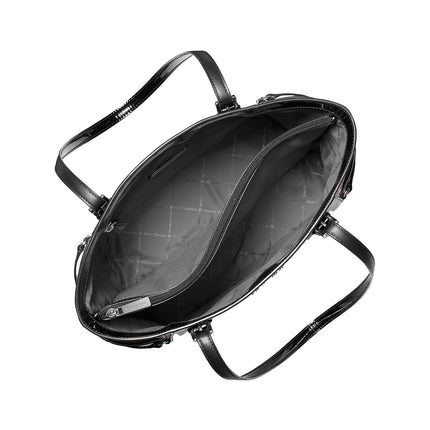 Michael Kors Women's Voyager Large Patent Logo Debossed Tote Bag Black/Silver