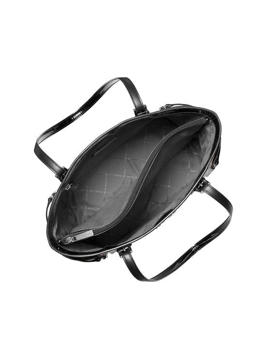 Michael Kors Women's Voyager Large Patent Logo Debossed Tote Bag Black/Silver