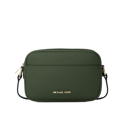 Michael Kors Women's Jet Set Small Pebbled Leather Camera Crossbody Bag Moss/Gold