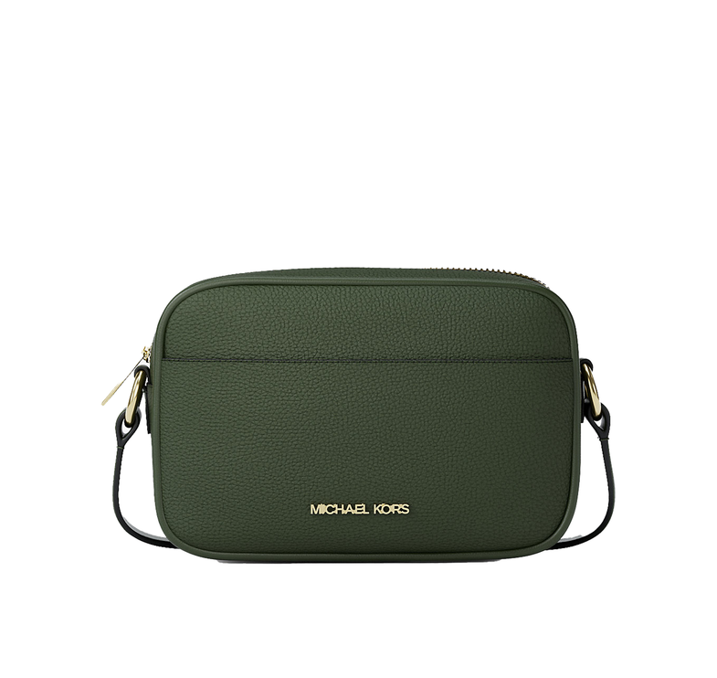 Michael Kors Women's Jet Set Small Pebbled Leather Camera Crossbody Bag Moss/Gold