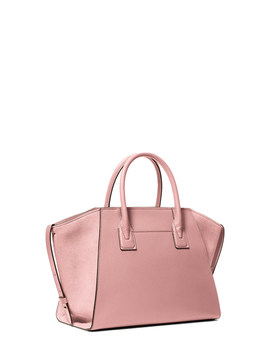 Michael Kors Women's Avril Large Leather and Suede Satchel Powder Blush/Gold