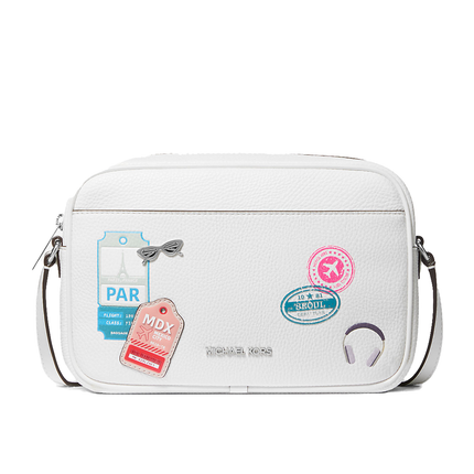 Michael Kors Women's Jet Set Large Embellished Camera Crossbody Bag Optic White