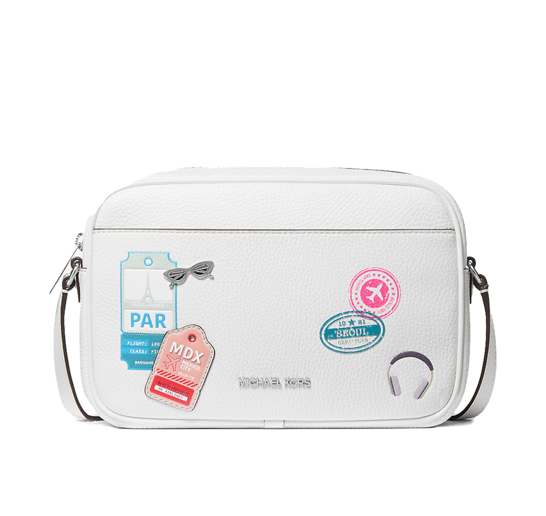 Michael Kors Women's Jet Set Large Embellished Camera Crossbody Bag Optic White