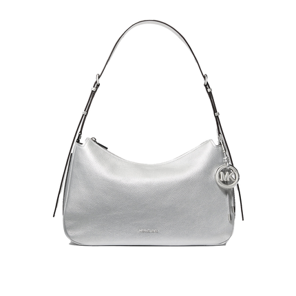 Michael Kors Women's Nolita Medium Metallic Pebbled Leather Shoulder Bag Silver