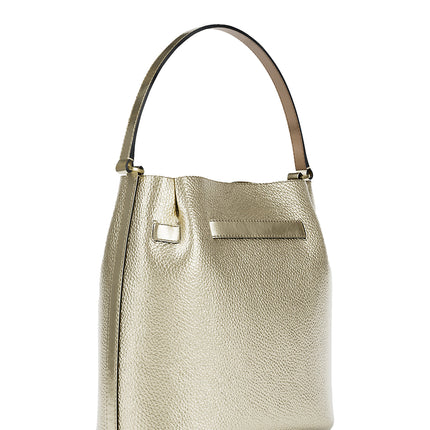 Michael Kors Women's Carson Medium Metallic Convertible Bucket Crossbody Bag Pale Gold