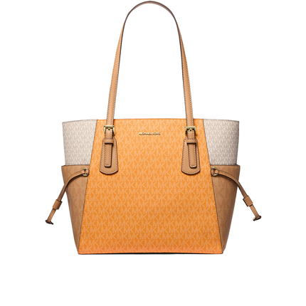 Michael Kors Women's Voyager Large Color-Block Signature Logo Tote Bag Pop Orange Multi