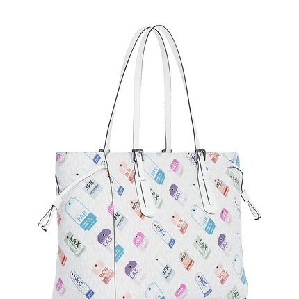 Michael Kors Women's Voyager Large Printed Signature Logo Tote Bag Optic White