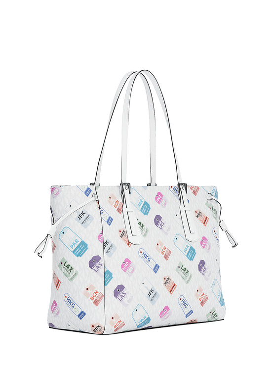 Michael Kors Women's Voyager Large Printed Signature Logo Tote Bag Optic White