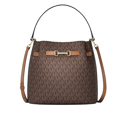 Michael Kors Women's Carson Medium Signature Logo Convertible Bucket Crossbody Bag Brown/Gold