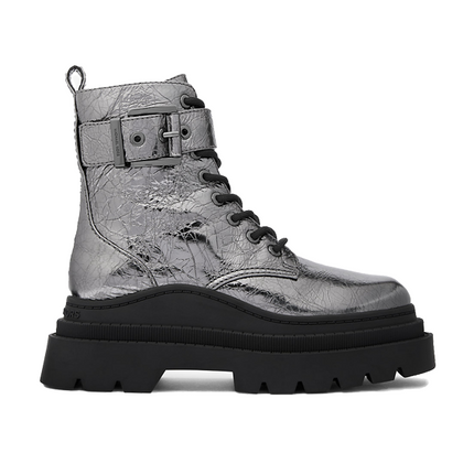 Michael Kors Women's Colby Crackled Metallic Leather Combat Boot Gunmetal