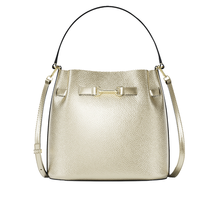 Michael Kors Women's Carson Medium Metallic Convertible Bucket Crossbody Bag Pale Gold