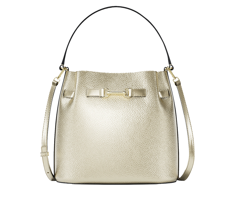 Michael Kors Women's Carson Medium Metallic Convertible Bucket Crossbody Bag Pale Gold