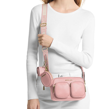 Michael Kors Women's Jet Set Medium Leather Crossbody Bag with Case for Apple Airpods Pro® Powder Blush