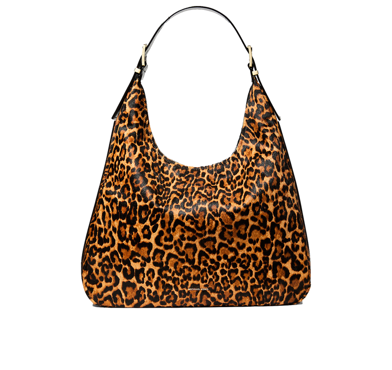 Michael Kors Women's Nolita Large Leopard Print Calf Hair Hobo Shoulder Bag Marigold
