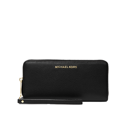 Michael Kors Women's Jet Set Travel Large Pebbled Leather Wristlet Black/Gold