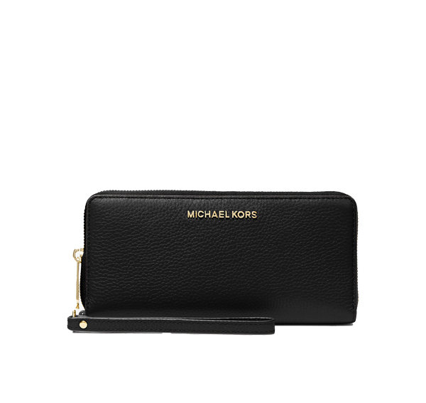 Michael Kors Women's Jet Set Travel Large Pebbled Leather Wristlet Black/Gold