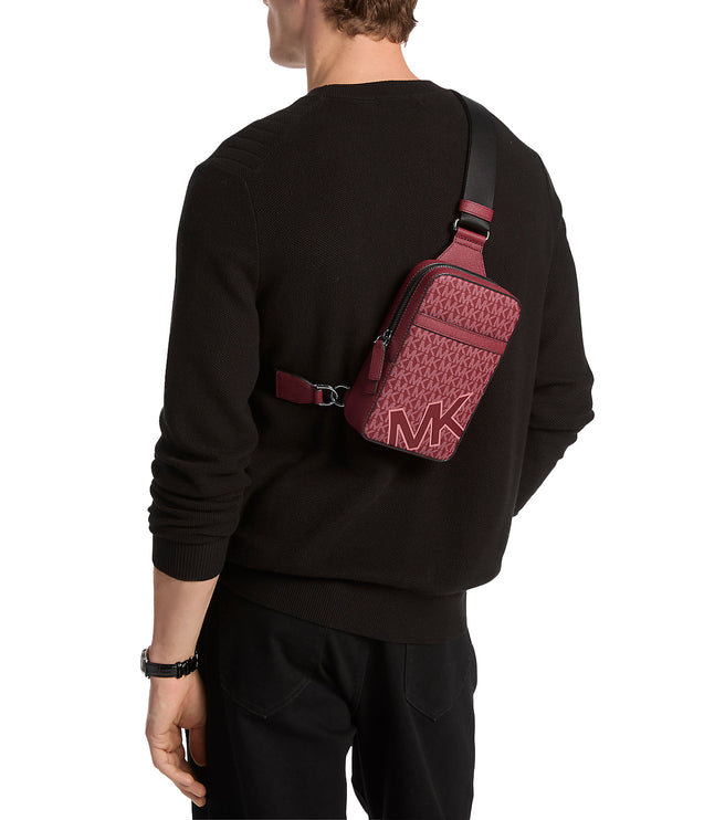 Michael Kors Men's Cooper Medium Signature Logo Sling Pack Cherry
