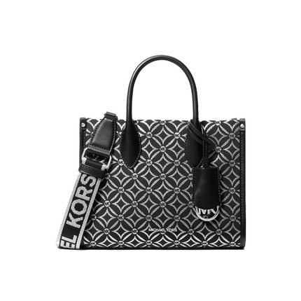 Michael Kors Women's Mirella Small Metallic Logo Jacquard Crossbody Bag Black/Silver