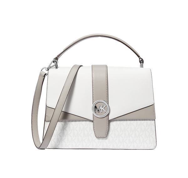 Michael Kors Women's Greenwich Medium Color-Block and Signature Logo Satchel Bag Optic White