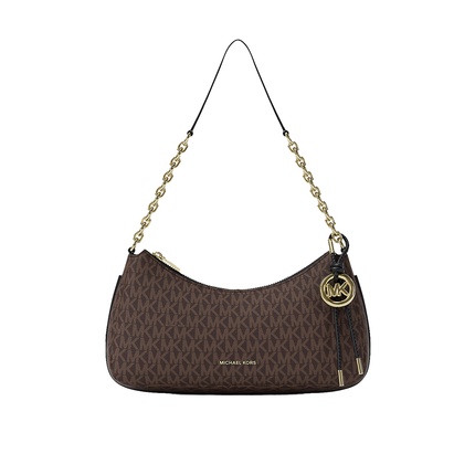 Michael Kors Women's Nolita Medium Signature Logo Chain Pochette Bag Brown/Black/Gold