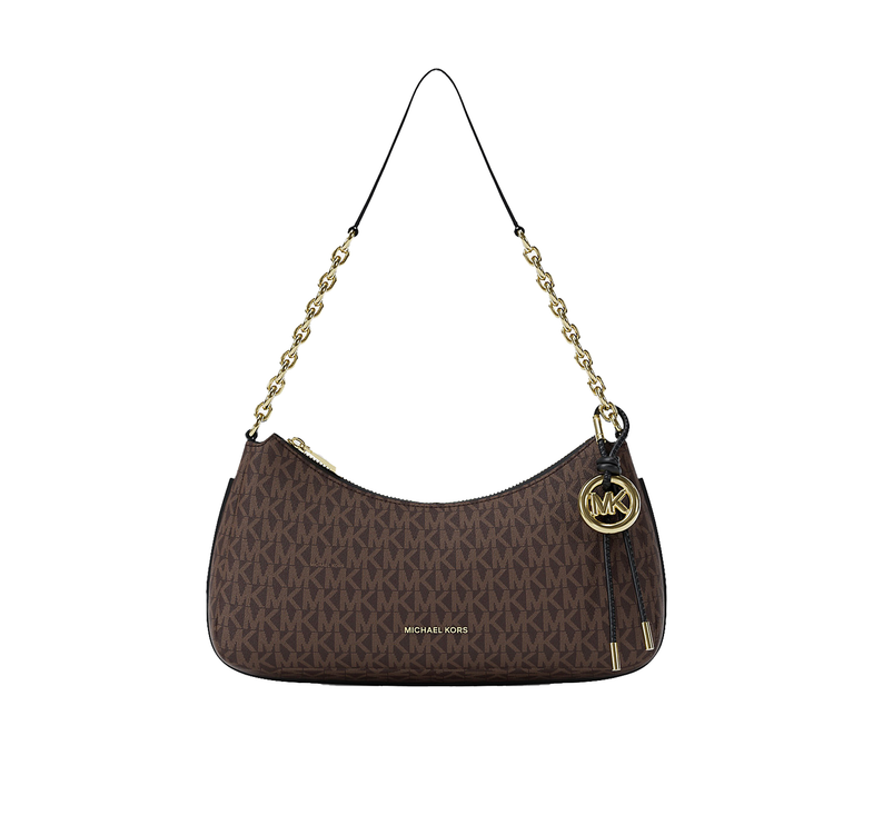 Michael Kors Women's Nolita Medium Signature Logo Chain Pochette Bag Brown/Black/Gold