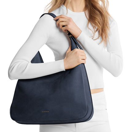 Michael Kors Women's Nolita Large Nubuck Hobo Shoulder Bag Navy