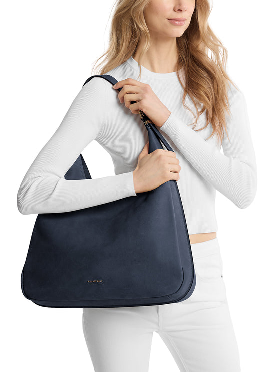 Michael Kors Women's Nolita Large Nubuck Hobo Shoulder Bag Navy