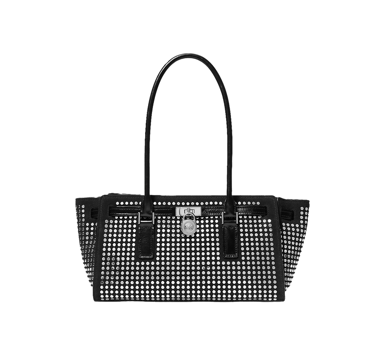Michael Kors Women's Hamilton Moderne Small Studded Suede Satchel Bag Black/Silver
